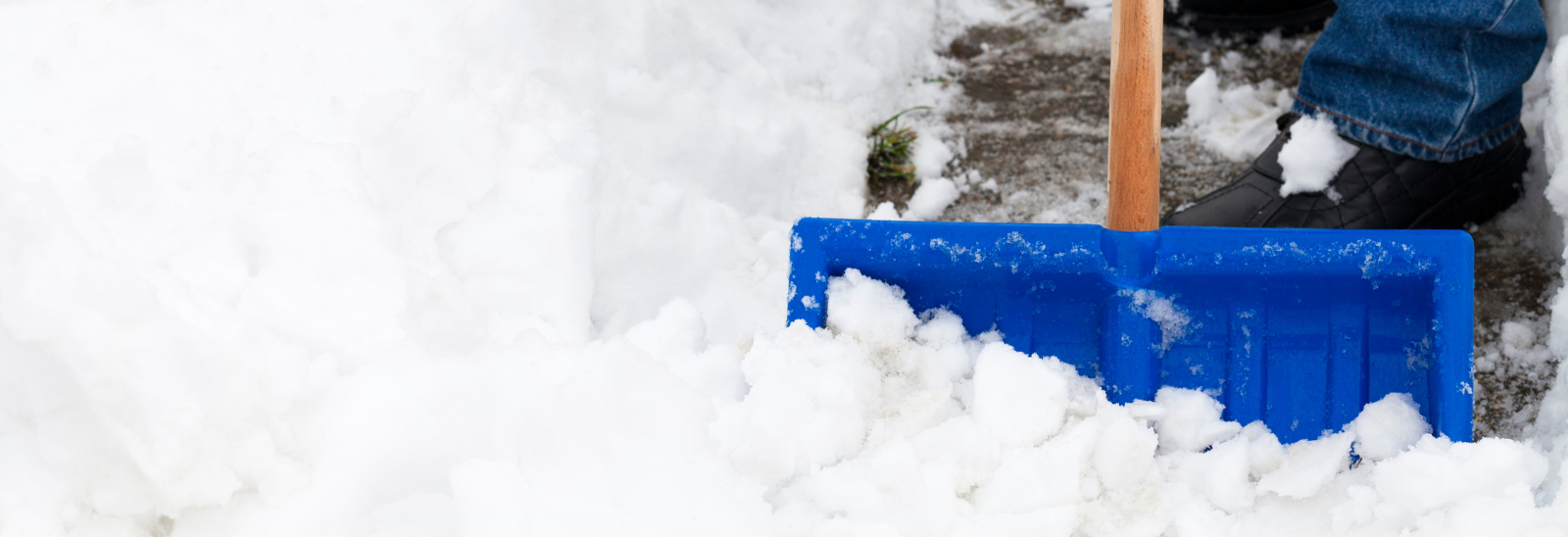 a blue shovel pushing snow