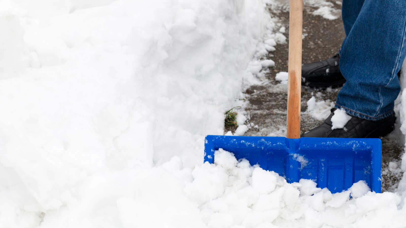 a blue snow shovel clearing snow